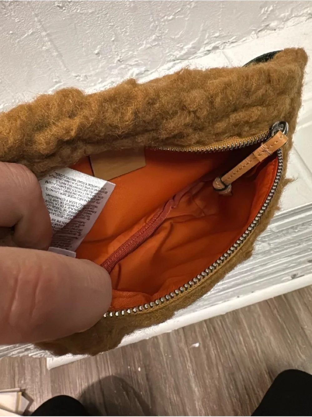 Gucci Brown Shearling Logo Belt Bag with Green-Red Trim